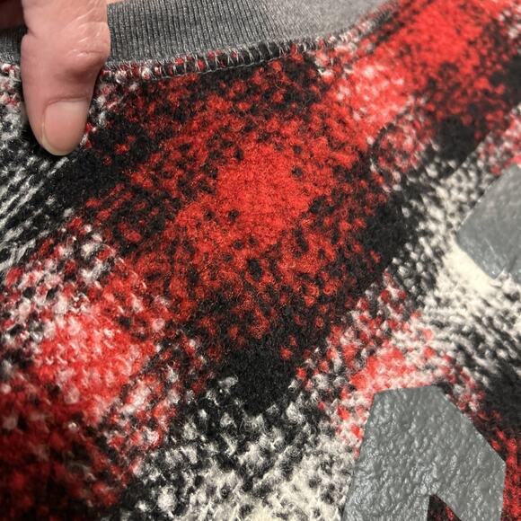 Gap Women’s Crew Neck Pullover Wool Blanket Front Spellout Red Plaid Large Shirt - Picture 3 of 6